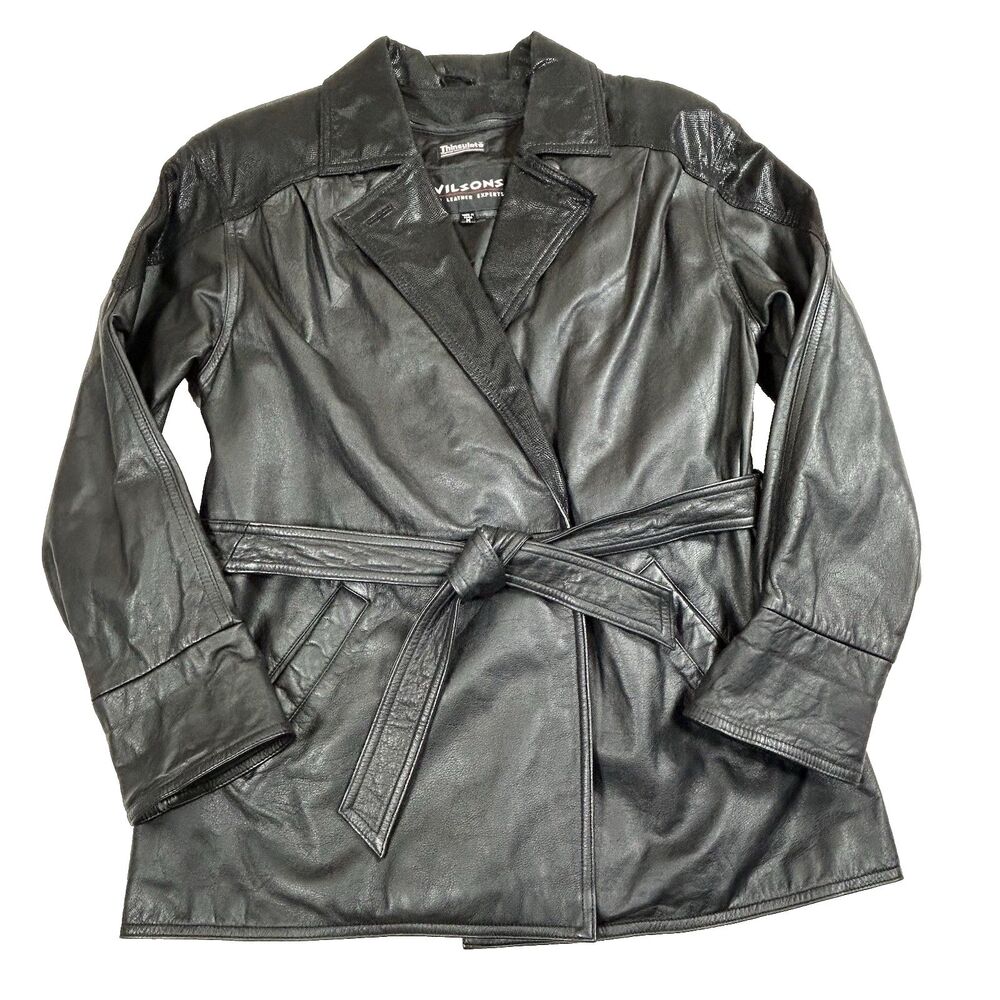 Wilsons Leather Trench Coat Women’s M Snap Tie Classy Minimalist Old Money